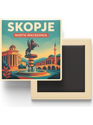Zemira Üsküp Kuzey Makedonya - Makedonya Meydanı - Baskılı Buzdolap Magneti Kare 9x9 cm