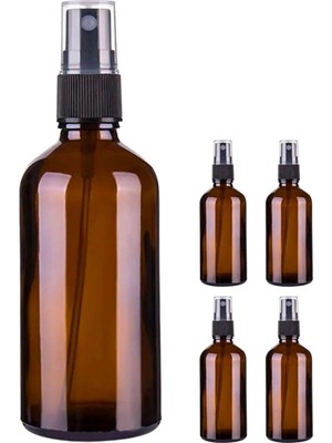 Zemira 4 Adet 100 ml Amber Kapaklı Siyah Sprey 100 cc Fısfıs Kolonya Dezenfektan Kahverengi Cam Şişe