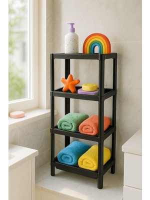 Zemira Sas Haus Flex Pro 4 Katlı Siyah Çok Amaçlı Raf Ünitesi – Banyo Mutfak Düzenleyici Raf & Or