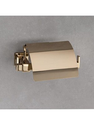 Zemira System Q-Lıne Kapaklı Tuvalet Kağıtlığı Gold Renk 87X118X158 mm