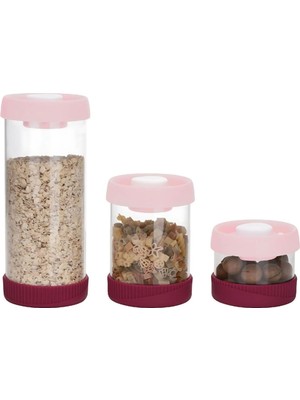 Zemira Yuvarlak Vakumlu Cam Saklama Kabı Seti, 3'lü Set (450 ML+840 ML+1500 Ml), Pembe
