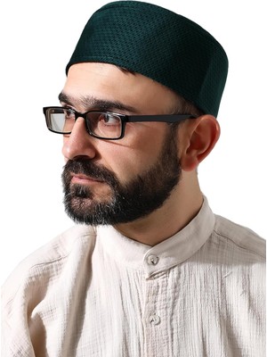 Zemira Yeşil Petek Kareli Kadife Kalıp Namaz Takkesi Yeşil 61