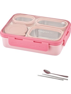 Zemira Vagonlife Lunch Box 950 ml Paslanmaz Çelik Tek Kat Dört Bölmeli Çorba Kaseli Metal KAŞIKLI-FFLBOX70