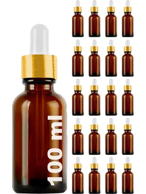 Zemira Afracam Amber 100 ml Metal Gold Sızdırmaz Kapaklı Dropper Damlalık Cam Şişe 20 Adet