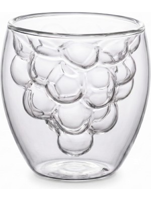 Zemira Borosilikat Çift Cidarlı Üzüm Şekilli Bardak, Isıya Dayanıklı 230 ml Şeffaf Tasarım, Kahve Ç