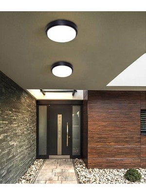 Zemira 15W Artos Siyah LED Nem Su Geçirmez Banyo Bahçe Balkon Tavan Duvar Lambası Beyaz Işık 6500K
