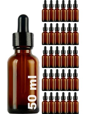 Zemira Afracam Amber 50 ml Metal Siyah Sızdırmaz Kapaklı Dropper Damlalık Cam Şişe 30 Adet