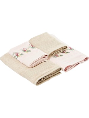 Zemira Taç Floret Çiçekli%60 Pamuk%40 Viskoz Hamam Seti, Somon, 2 Adet 70X150 Cm, 2 Adet 50X90 cm