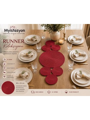 Myistasyon Jüt, Hasır, Dekoratif Masa Örtüsü, Runner, Amerikan Servis, Sehpa Örtüsü 85X37