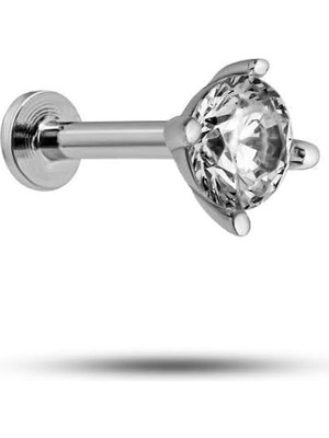 Zemira Nereze 925 Ayar Gümüş Rodyumlu 4 mm Tek Taş Tragus Piercing Küpe