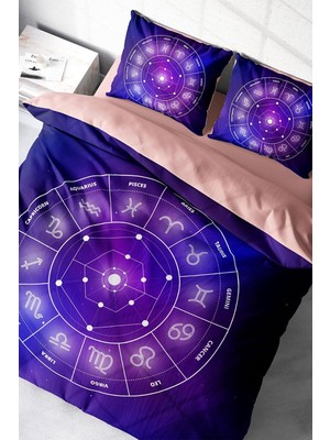 Zemira Monohome Lastikli ÇARŞAFLI%100 Pamuk Saten Çift Kişilik Nevresim Takımı Astroloji, MONOHOME38120