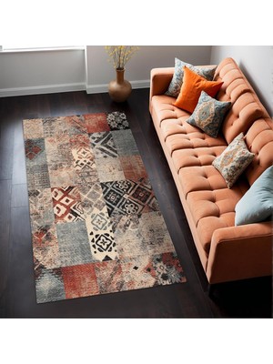 Zemira Resaye Patchwork Şönil Kaymaz Doğal Pamuk Tabanlı Yıkanabilir Antibakteriyel Çevre Dostu Salon Halı
