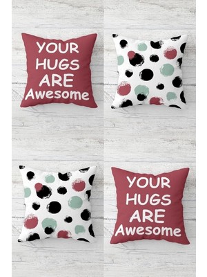 Zemira Pelangi Your Hugs Are Awesome Sevgili Gizli Fermuarlı Kırlent Kılıfı Koltuk Yastık Kılıfı TAKIM(4AD