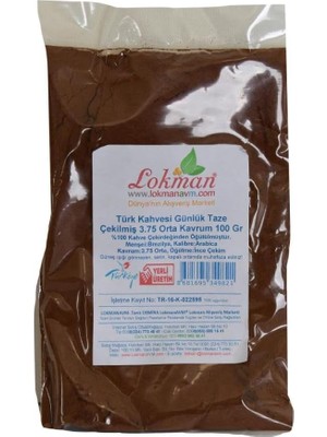 Zemira Lokmanavm Türk Kahvesi Günlük Taze Çekilmiş 3.75 Orta Kavrum 100 gr Paket