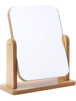 Zemira 13X18 cm Ahşaptan 360 Derece Dönebilen Masaüstü Standlı Ayarlanabilir Makyaj Aynası Masaüstü Ahşap