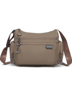 Smart Bags Kahverengi Orta Boy Çok Cepli Su Geçirmez Ultra Hafif Kumaş Kadın Çapraz Çanta