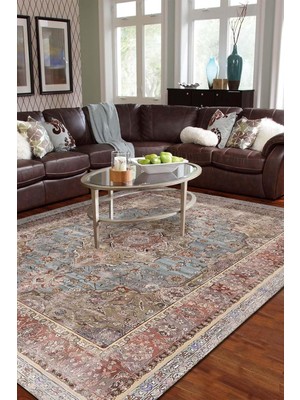 Zemira Avlin Desenli Şönil Pamuk Tabanlı Yıkanabilir Kaymaz Antibakteriyel Salon Halısı 160X230