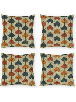 Zemira 4’lü Dijital Baskılı Dekoratif Yastık Kılıfı Seti 45X45 cm - Yaprak Deseni, Sonbahar Renkleri