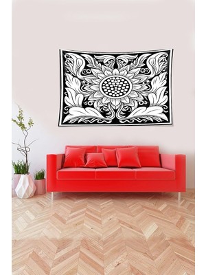 Zemira Pelangi Siyah Çiçek Desenli Tutmaz Kadife Kumaş Duvar Örtüsü Duvar Halısı Tapestry YWLL418, 35