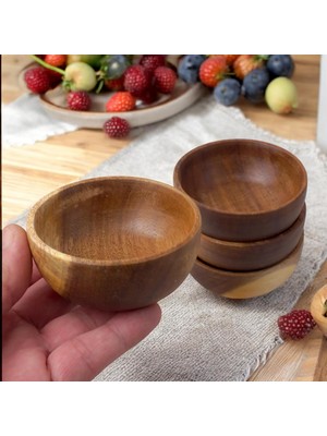 Zemira Deconox 4'lü Yuvarlak Akasya Çerezlik, Sunum Kasesi, Zeytinlik, Kahvaltı Sunumluk 8 cm - 4 cm