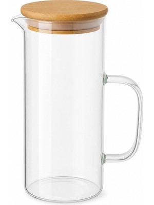 Zemira Cam Sürahi 1,5 Litre Bambu Kapaklı, Borosilikat Cam Sürahi, Limonata Sürahisi, Soğuk Çay Meyve S