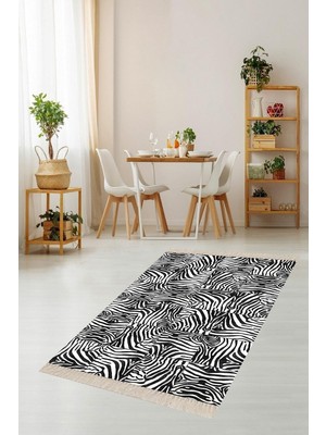 Zemira Pelangi Zebra Desenli Dijital Baskı Yıkanabilir Kaymaz Taban Salon Halısı, Siyah 160 x 230