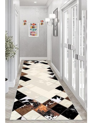 Zemira Pelangi Dana Derisi Desenli Dijital Baskı Yıkanabilir Kaymaz Taban Salon Halı, Bej 80 x 200,