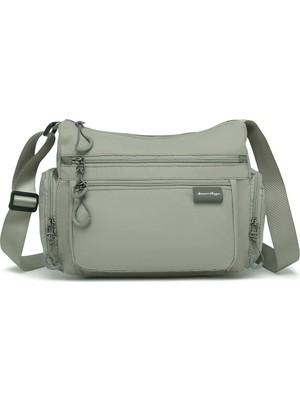 Smart Bags Açık Gri Orta Boy Çok Cepli Su Geçirmez Ultra Hafif Kumaş Kadın Çapraz Çanta