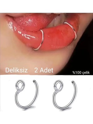Zemira Paslanmaz Çelik Deliksiz Piercing Dudak Piercing Piercing 2 Adet, Gümüş
