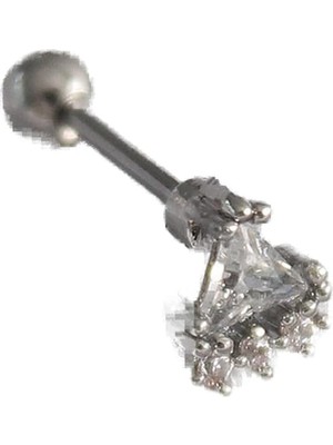 Zemira 316L Çelik Gümüş Renk Üçgen Zirkon Taşlı Tragus Piercing - TJ-PR1239