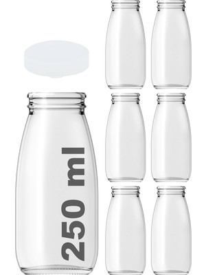 Zemira Afracam 250 ml Şeffaf Süt, Ayran, Limonata, Meşrubat Şişesi 250 cc Plastik Kapaklı Boş Cam Şişe 6 A