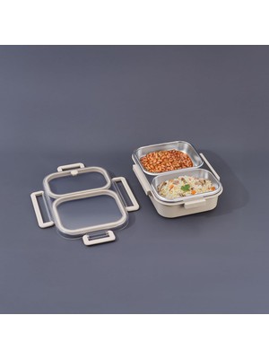 Zemira Aryıldız Bento Dikdörtgen 2 Bölmeli Lunch Box Yemek Termosu Vizon 1000 ml