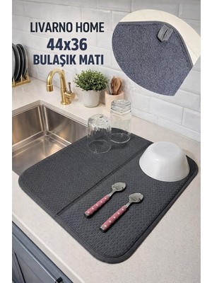 Zemira Aksu Livarno Mikrofiber Bulaşık Altlığı Kurutma Matı Katlanabilir Çift Yüzey Germany 44X36 Cm. Gri