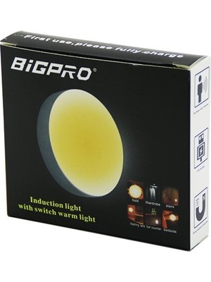 Bigpro Yuvarlak Lamba Çap: 8.3cm Kalınlık: 2cm Sensörlü 0-3mt Sarı LED USB Şarjlı