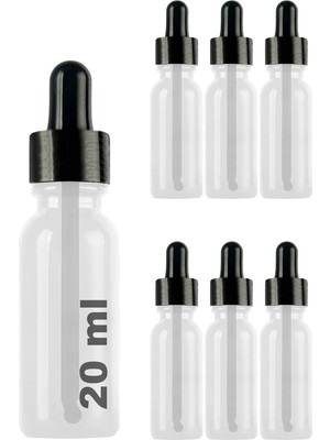 Zemira Afracam 20 ml Metal Kapaklı Damlalık Dropper Şişesi 20 cc Cam Şişe 6 Adet (Siyah Kapak, Şeffa