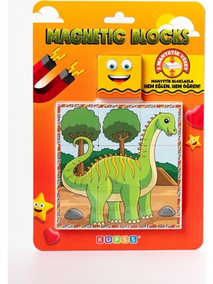 Zemira Küpss Blok Çift Taraflı 9 Parçalı Mıknatıslı Di̇nozor Puzzle - 2 Görsel Yapboz