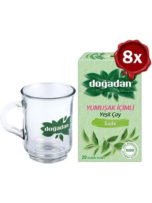 Zemira Doğadan Yeşil Çay Yumuşak Içimli 20'li x 8 Doğadan Cam Bardak Hediyeli