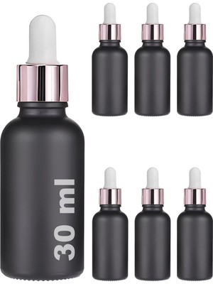Zemira 30 ml Mat Siyah Cam Damlalıklı Şişesi 30 cc Renkli Metal Kapaklı Dropper Cam Şişe 6 Adet (Ros