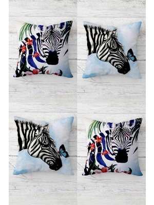 Zemira Pelangi Zebra Desenli Gizli Fermuarlı Kırlent Kılıfı Koltuk Yastık Kılıfı TAKIM(4ADET),