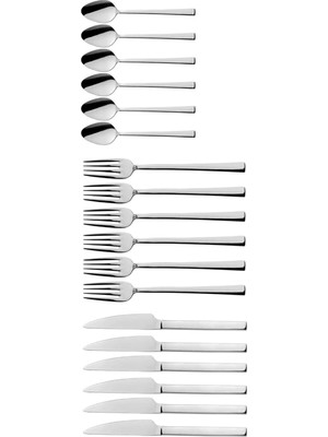 Zemira Parlak Gümüş Pasta Tatlı Kaşık-Çatal-Bıçak Seti, Paslanmaz Çelik, Kaşık - Çatal - Seti, Ad