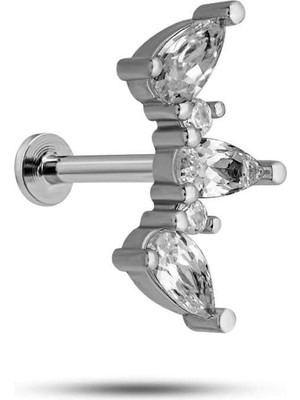 Zemira Nereze 925 Ayar Gümüş Rodyumlu 3'lü Damla Taşlı Tragus Piercing Küpe