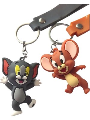 Zemira 2'li Çift Anahtarlık 3D Tom Jerry Sevgili Anahtarlık Çanta Süsü Karışık Model