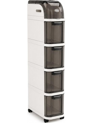 Zemira Pro Slim Tekerlekli Organizer Dolap, 4 Çekmeceli Dar Alan Depolama Ünitesi, Banyo, Mutfak Çamaşı