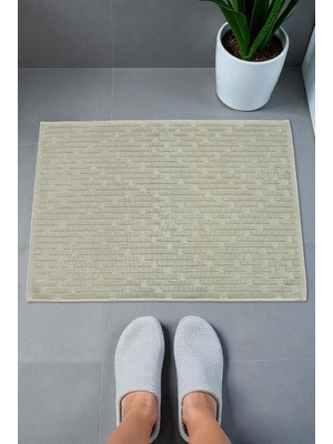 Zemira Tuğla Desenli 2li Ayak Havlusu - 50X70 cm - Su Emici Banyo Paspası Seti - Yeşil
