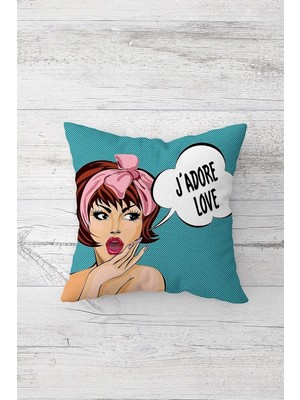 Zemira Pelangi J'adore Love Çift Tarafı Baskılı Gizli Fermuarlı Yastık Kılıfı Kırlent Koltuk Yastık Kılıfı