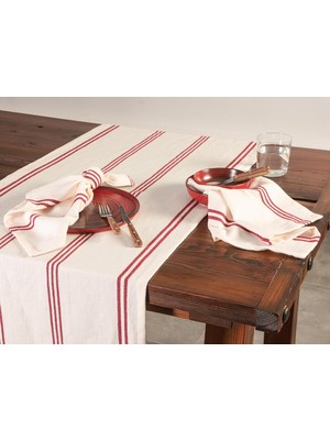 Zemira Porland Chantilly Kırmızı Çizgili Pamuk Runner 50X150CM