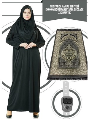 Zemira Ihvan Online Tek Parça Namaz Elbisesi - Siyah - 5015 Seccade Zikirmatik - Üçlü Takım Siyah Ba