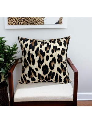Zemira Asdiva Leopar Desen Çift Taraflı Dijital Baskılı Dekoratif Kırlent Kılıfı 45X45