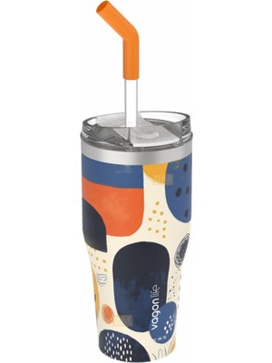 Zemira Vagonlife 590ML Desenli Pipetli/pipetsiz Çift Kullanım Tumbler Kahve Bardağı/mug Paslanmaz Çelik Te