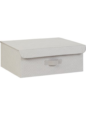 Zemira Textile Gri Balıksırtı Kapaklı Kutu 48 x 40 x 19 cm
